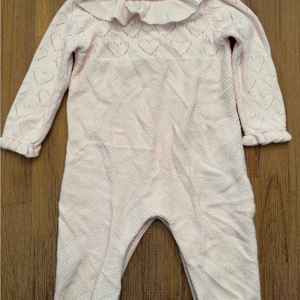 Janie and Jack Light Pink Heart Knit romper